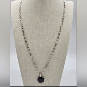 KENDRA SCOTT Silver Chain Long Necklace w/ Onyx Pendant